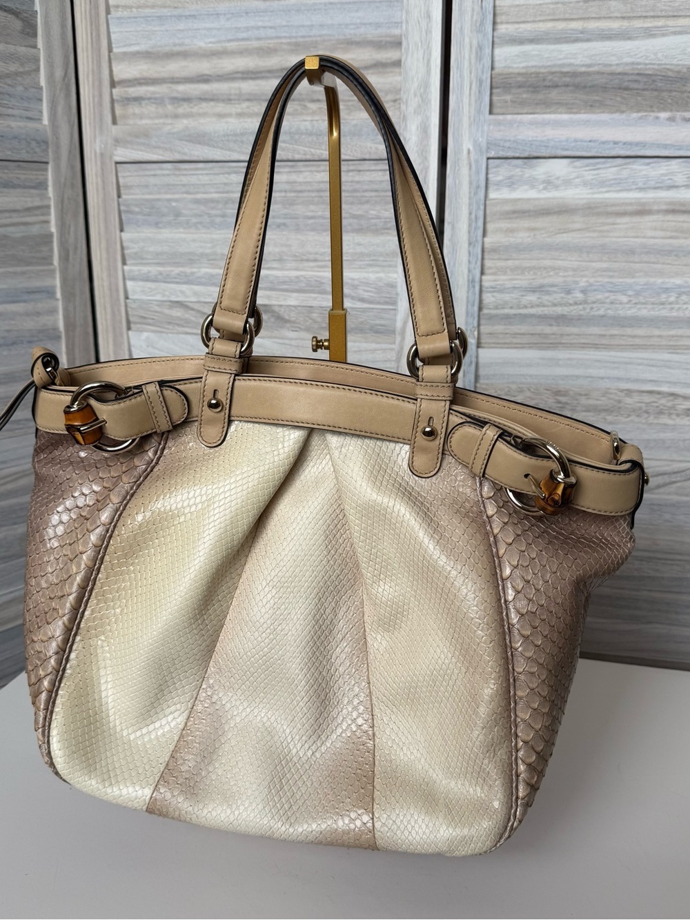*RARE* Gucci Python Sukey Bag - Beige & Cream Python Satchel with Bamboo Accents